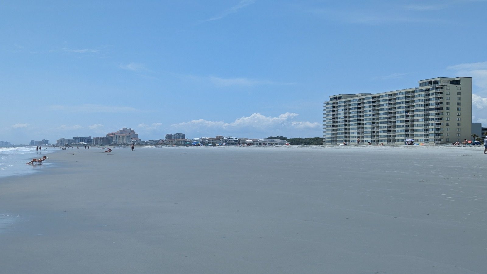 Oceanfront view of the Sands Beach Club tower from the sand, Myrtle Beach
