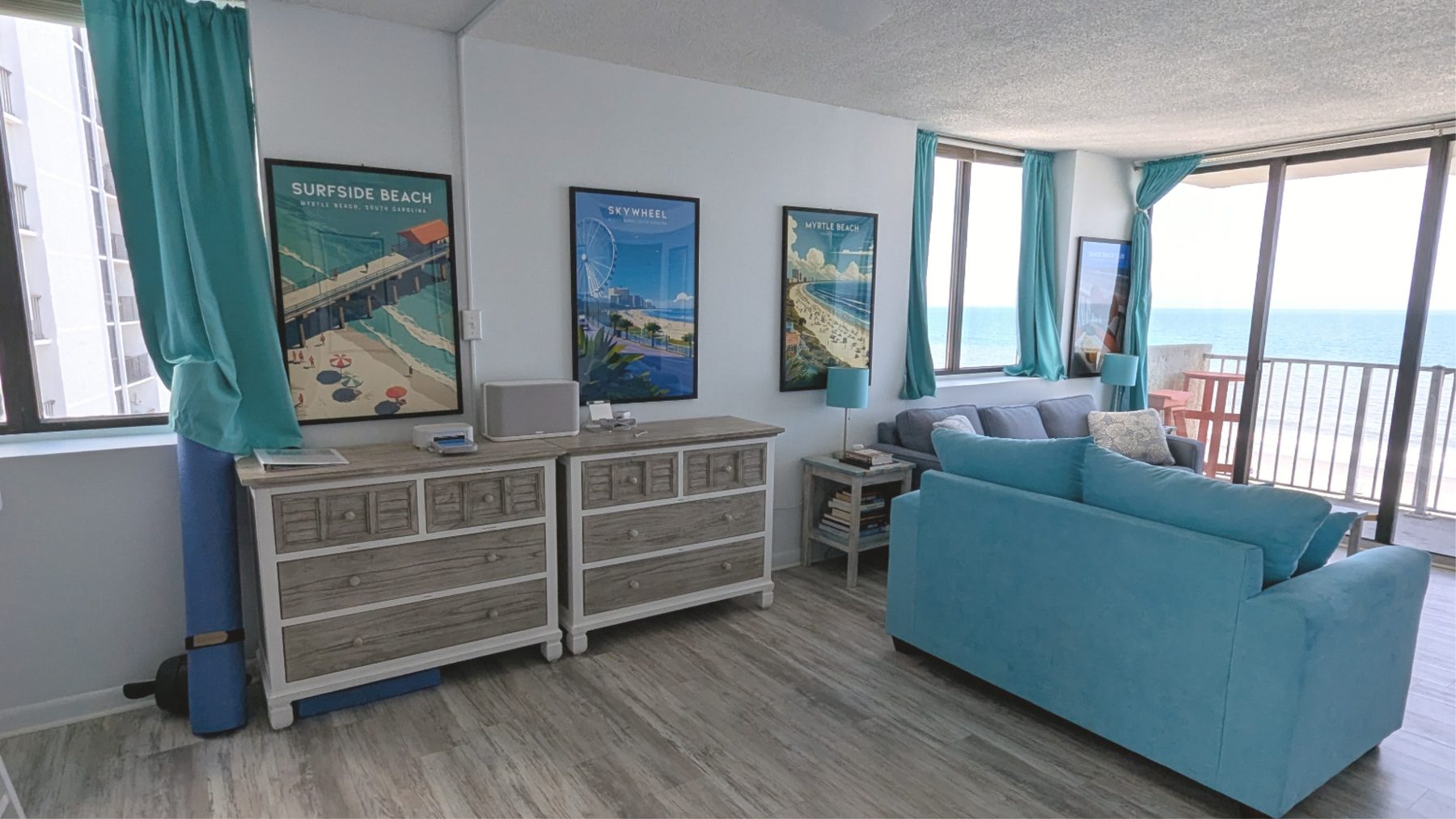 Open living space showing the corner unit's two extra windows and natural light at 728 Sands Beach Club, Myrtle Beach SC