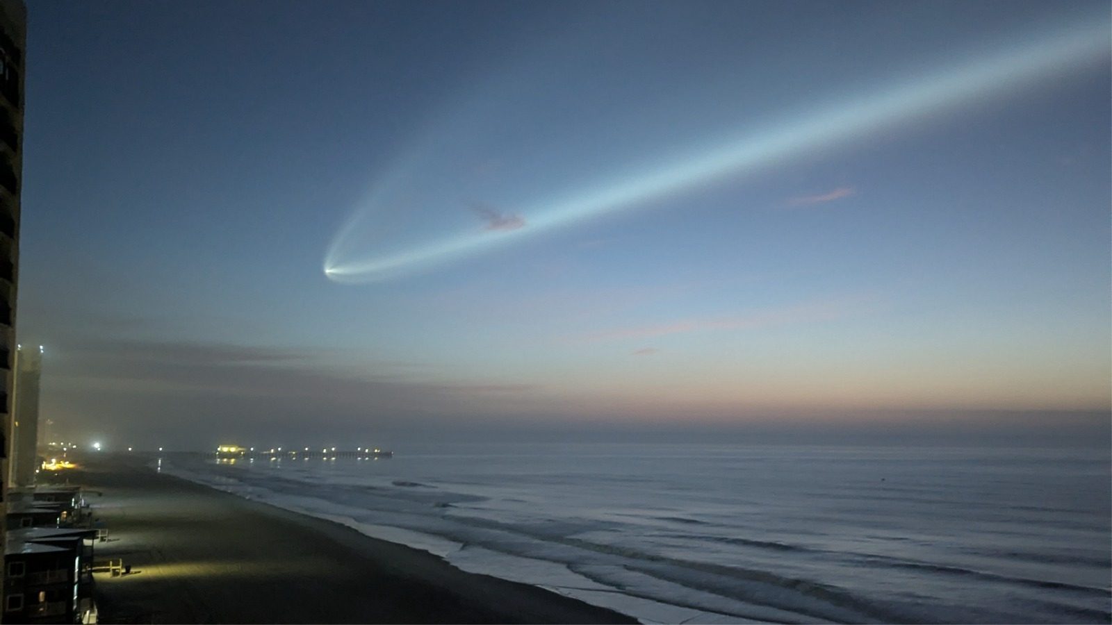 SpaceX rocket launch seen from the private balcony at 728 Sands Beach Club, Myrtle Beach SC