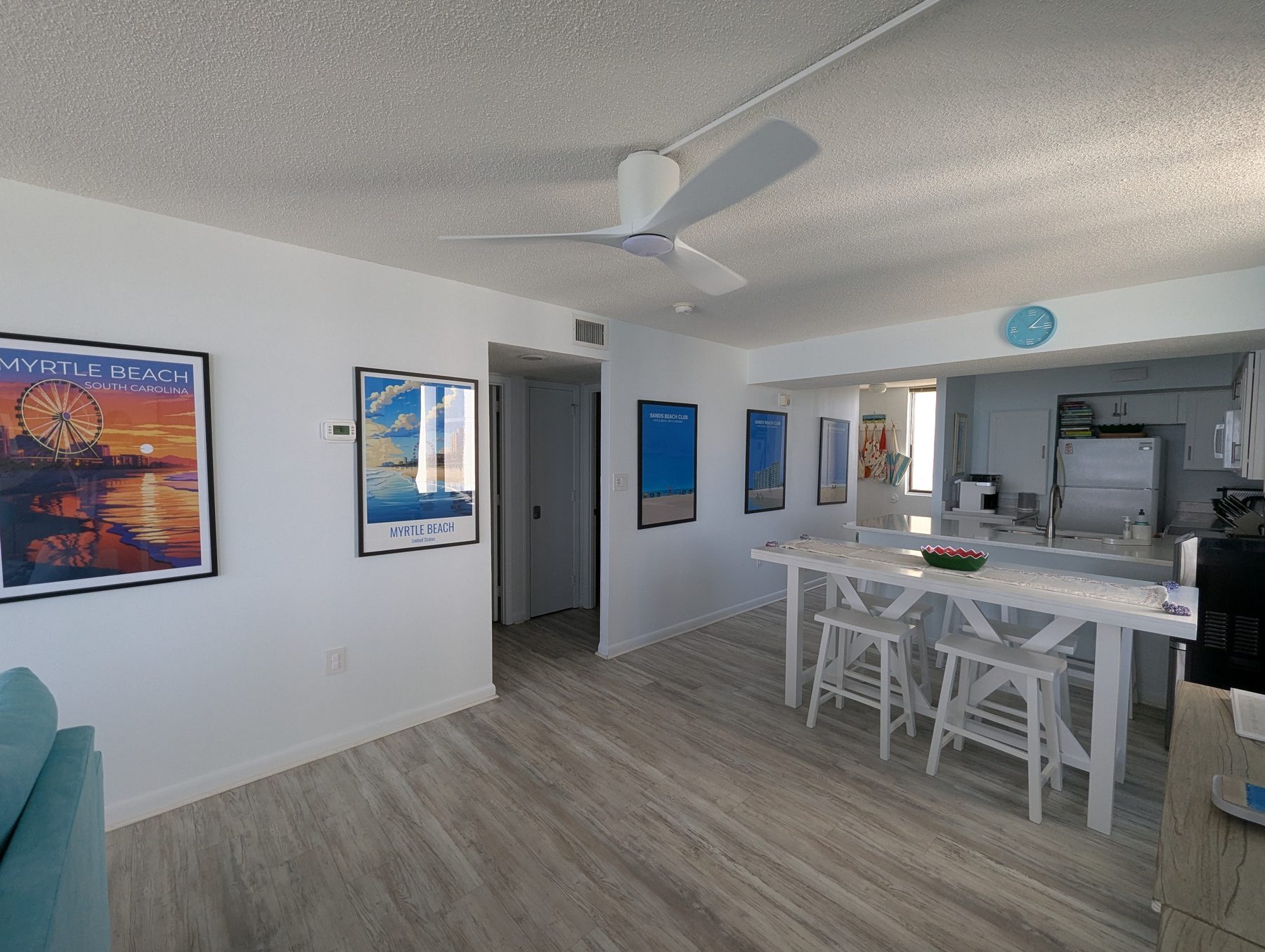 Open-concept living and kitchen space at Unit 728 Sands Beach Club