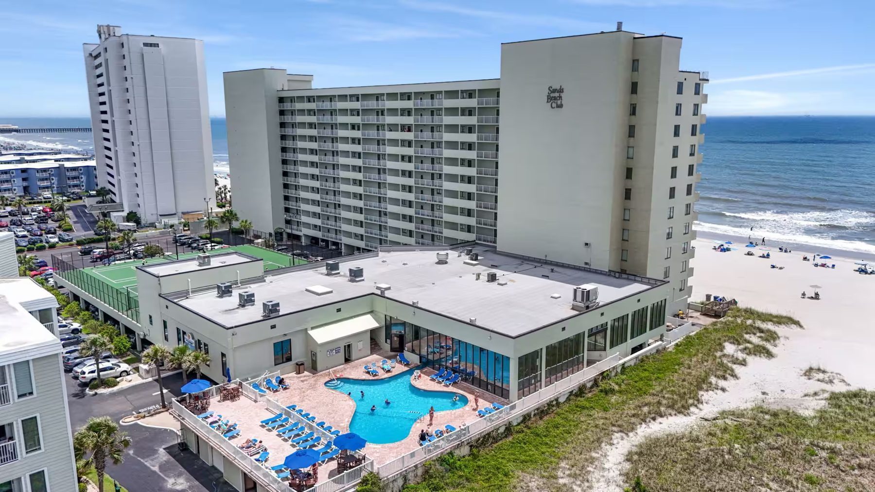 Outdoor pool and direct beach access at Sands Beach Club on Shore Drive, Myrtle Beach